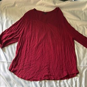 Torrid Red Relaxed Ribbed 3/4 Sleeve Blouse